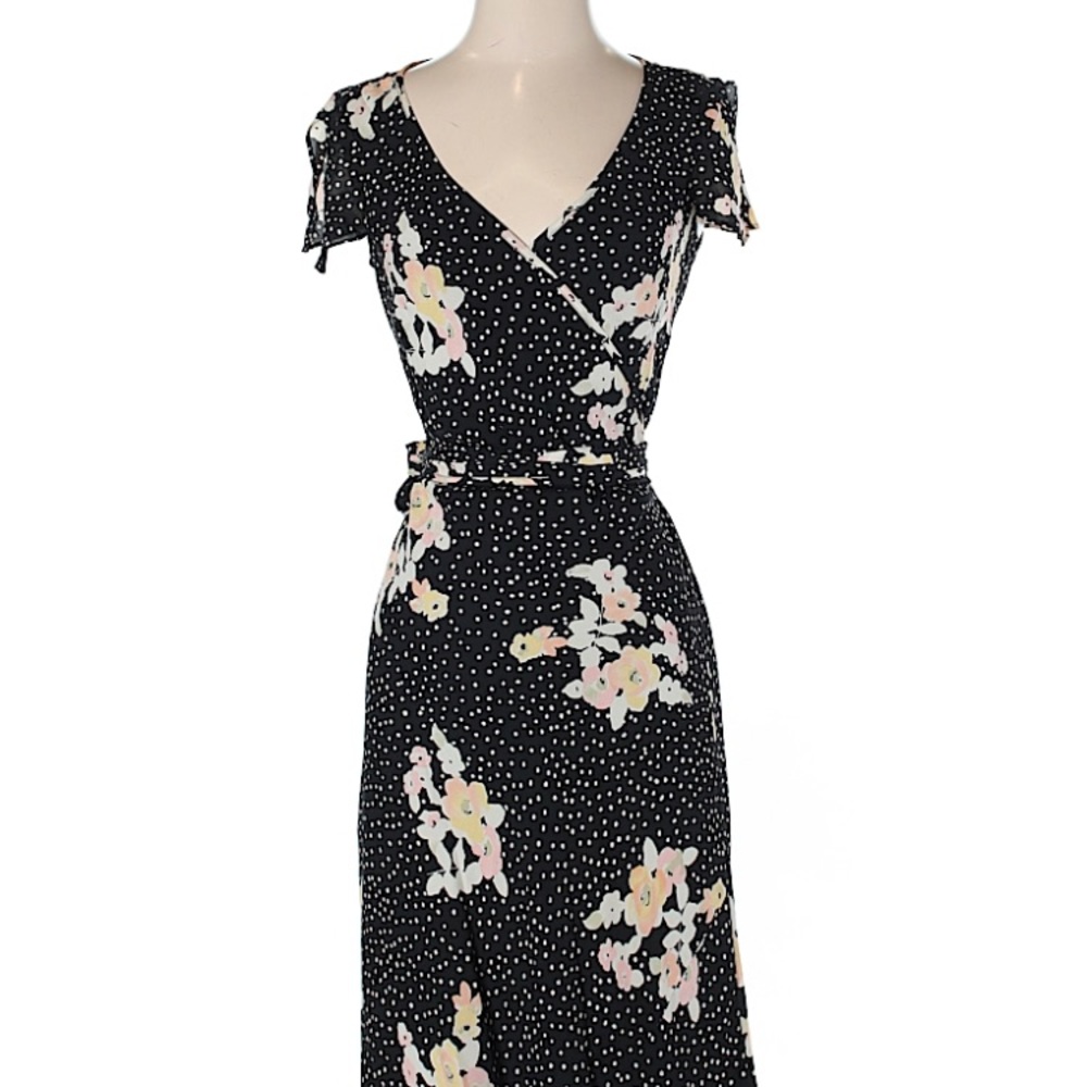 Banana republic silk wrap floral polka dot dress